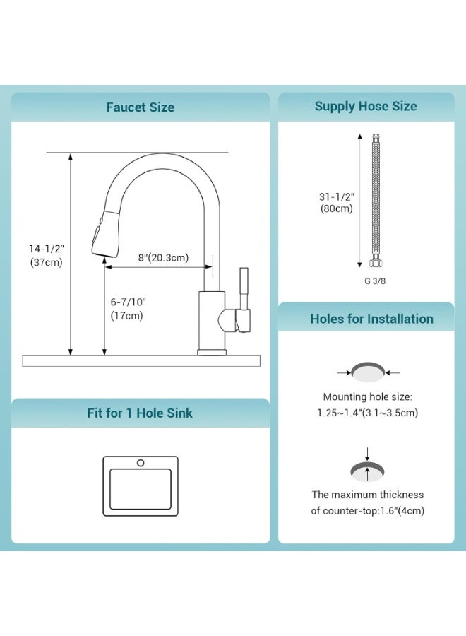 Relex Single Handle Tap, Brushed Nickel Kitchen Sink Mixer with Pull Down Sprayer and 3 Water Modes, Stainless Steel Sink Faucet for Kitchen, Bathroom - Image 5