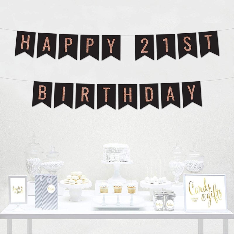 Festiko® Golden 21st Birthday Decoration Set (13pcs Photo Booth Props+1 Set Happy 21st Birthday Photo Banner+3ft*6ft Golden Foil Curtains) Decoration - Image 3