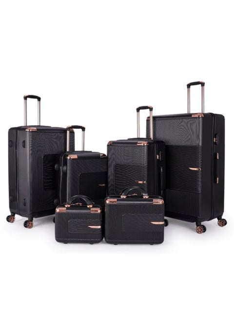 A travel bag set consisting of 6 luggage bags Black color, size 32"/28"/24"/20"/15"/12 inches