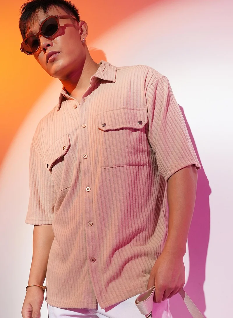 كامبوس سوترا قميص رجالي بيج فاتح محبوك بنقوش من كامبس سوترا