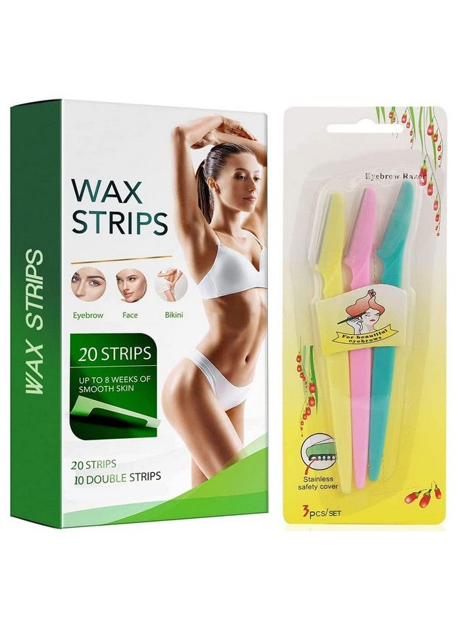Aternal Facial Wax Strips-20 Strips, Facial Hair Removal for Women, Hair Remover Waxing Kit for Face Eyebrow Upper Lip Cheek, Waxing Strips for All Skin Types with 3Pcs Eyebrow Razor - Image 1