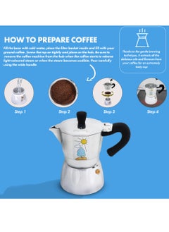 Any Morning Stovetop Espresso Maker, Moka Pot, Italian Coffee Maker, Coffee Percolator, Aluminum Moca Pots, 6 Cups / 8 oz / 240 ml, Silver Black - HES-6  - Image 5