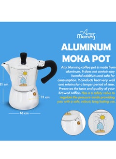 Any Morning Stovetop Espresso Maker, Moka Pot, Italian Coffee Maker, Coffee Percolator, Aluminum Moca Pots, 6 Cups / 8 oz / 240 ml, Silver Black - HES-6  - Image 3