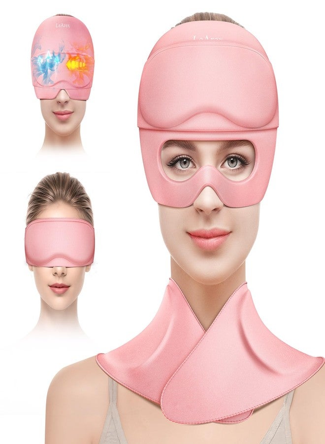 LeArex Migraine Relief Cap and Neck Ice Pack Wrap with Ice Eye Masks,3 in 1 Detachable Hot and Cold Therapy Headache Relief Cap for Headaches, Stiff Neck,Eye Fatigue, Tension and Pain Pink - Image 1