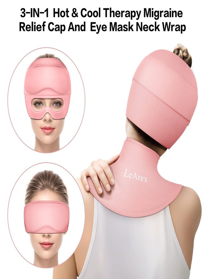 LeArex Migraine Relief Cap and Neck Ice Pack Wrap with Ice Eye Masks,3 in 1 Detachable Hot and Cold Therapy Headache Relief Cap for Headaches, Stiff Neck,Eye Fatigue, Tension and Pain Pink - Image 4