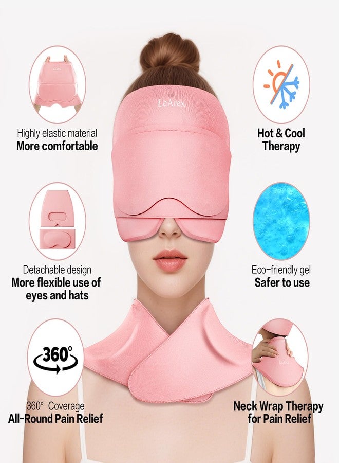 LeArex Migraine Relief Cap and Neck Ice Pack Wrap with Ice Eye Masks,3 in 1 Detachable Hot and Cold Therapy Headache Relief Cap for Headaches, Stiff Neck,Eye Fatigue, Tension and Pain Pink - Image 3