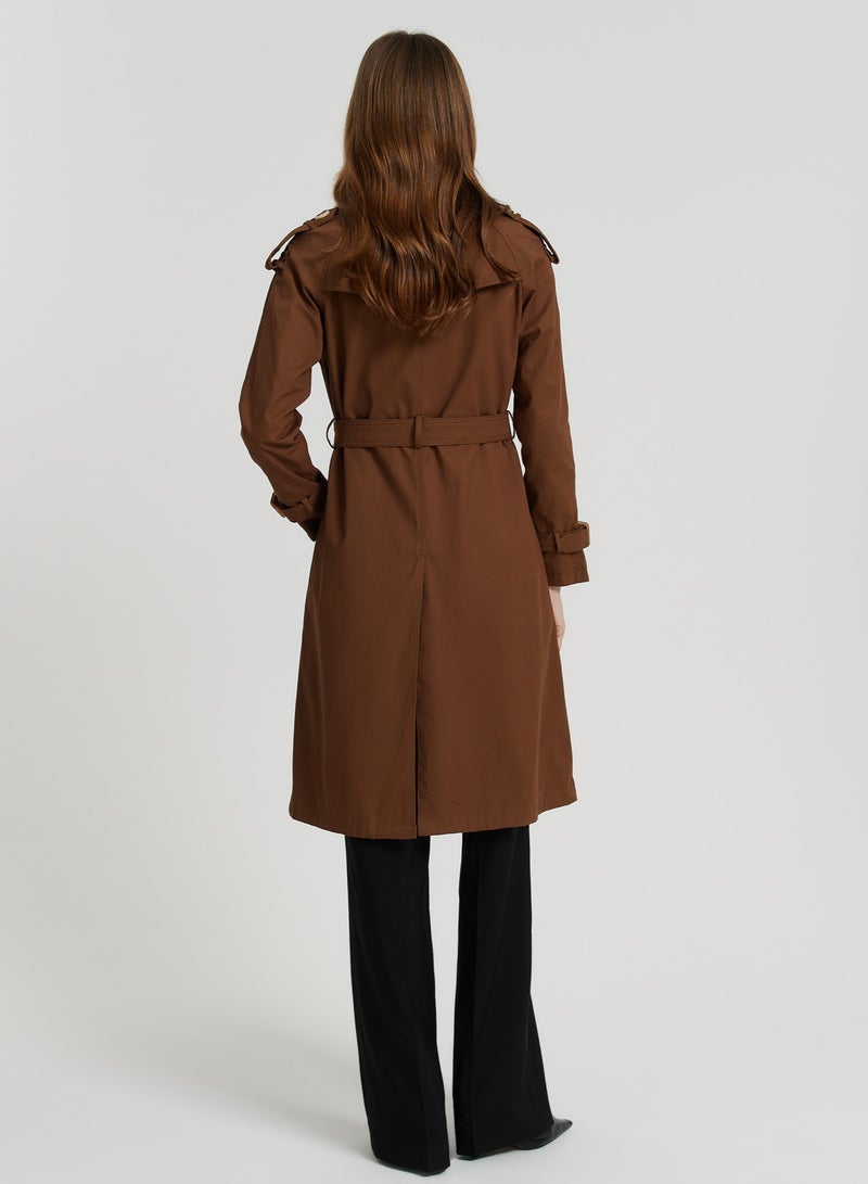 Joychic Women's Double-Breasted Long Trench Coat | Classic Notched Lapel Slim Fit Design | Adjustable Waist Belt | Khaki | Office Wear - Image 2