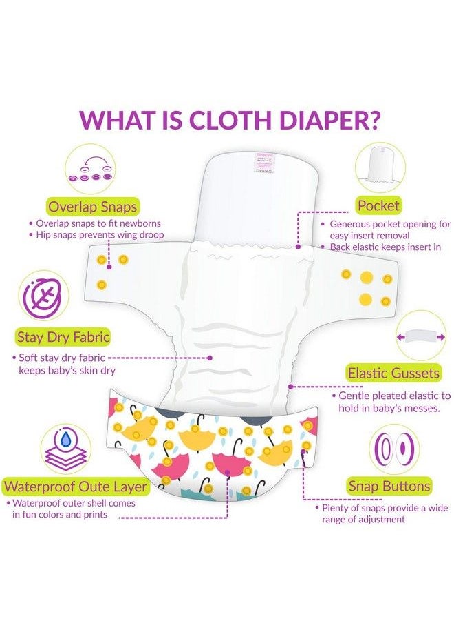 BEMBIKA - Cloth Diapers For Babies Washable Reusable Adjustable Sizes (2 Combo) (No Inserts Included)(Cloud Rainbow + Umbrella Doddle) - Image 1