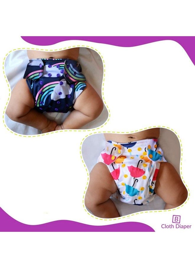 BEMBIKA - Cloth Diapers For Babies Washable Reusable Adjustable Sizes (2 Combo) (No Inserts Included)(Cloud Rainbow + Umbrella Doddle) - Image 1