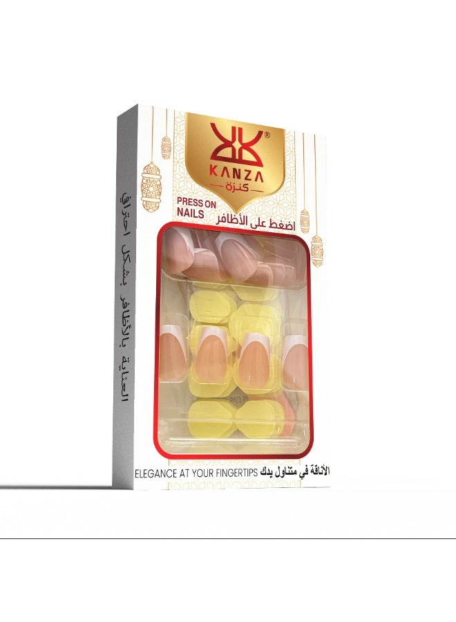 Kanza Press on Nails Set,False Nails,Fake Nails Set for Women Girls Nail Art Accessories with Glue Stickers for Easy Apply,Stick on Fingernails Set White French Tip Nails,Nude Pink Press on Nails Solid Glue On Nails Full Cover Short Square False Nails 24Pcs - Image 3