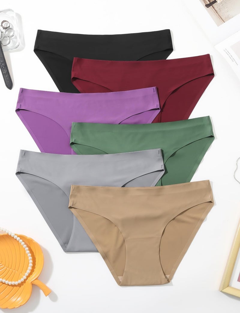 Caterlove Women's Seamless Underwear No Show Stretch Bikini Panties Silky Invisible Hipster 6 Pack (B, X-Large) - Image 5