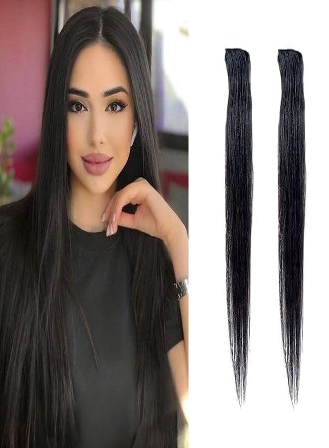 Fully 2 Pcs Single Clip Human Hair Side Front Cover Up Patch Hair Extension For Women and Girls ((16 Inch, Black)) - Image 1