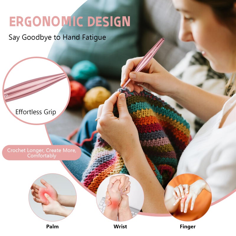 Mdoker Newest Aluminum Crochet Hook Set with Case Ergonomic Grip Crochet Hooks,Non-Slip Hooks for Arthritic Hands, Perfect Crochet Gift for Women,3mm-10mm - Image 4