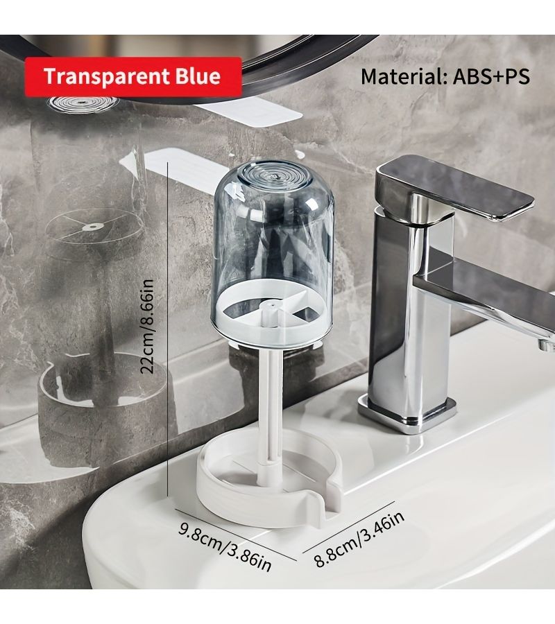 Transparent Blue ABS Bathroom Organizer Wall Shelf With Toothbrush Cup Holder - Image 4