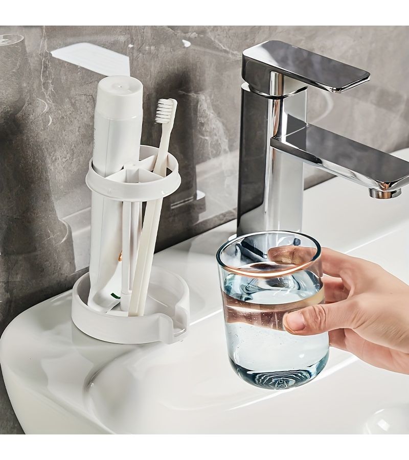 Transparent Blue ABS Bathroom Organizer Wall Shelf With Toothbrush Cup Holder - Image 1