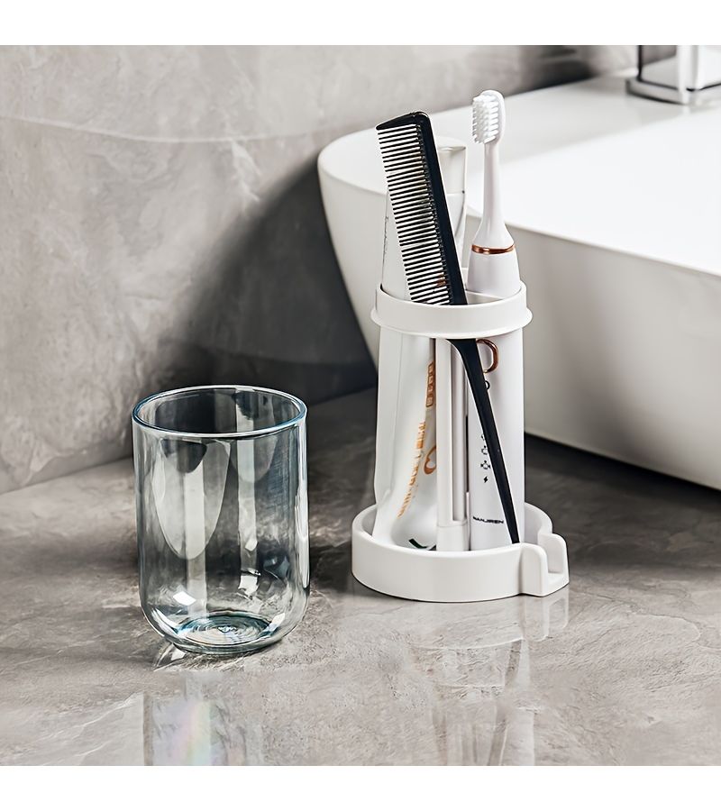 Transparent Blue ABS Bathroom Organizer Wall Shelf With Toothbrush Cup Holder - Image 5