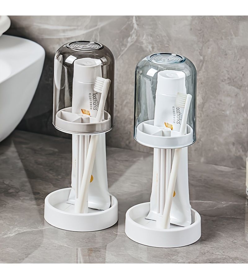 Transparent Blue ABS Bathroom Organizer Wall Shelf With Toothbrush Cup Holder - Image 3