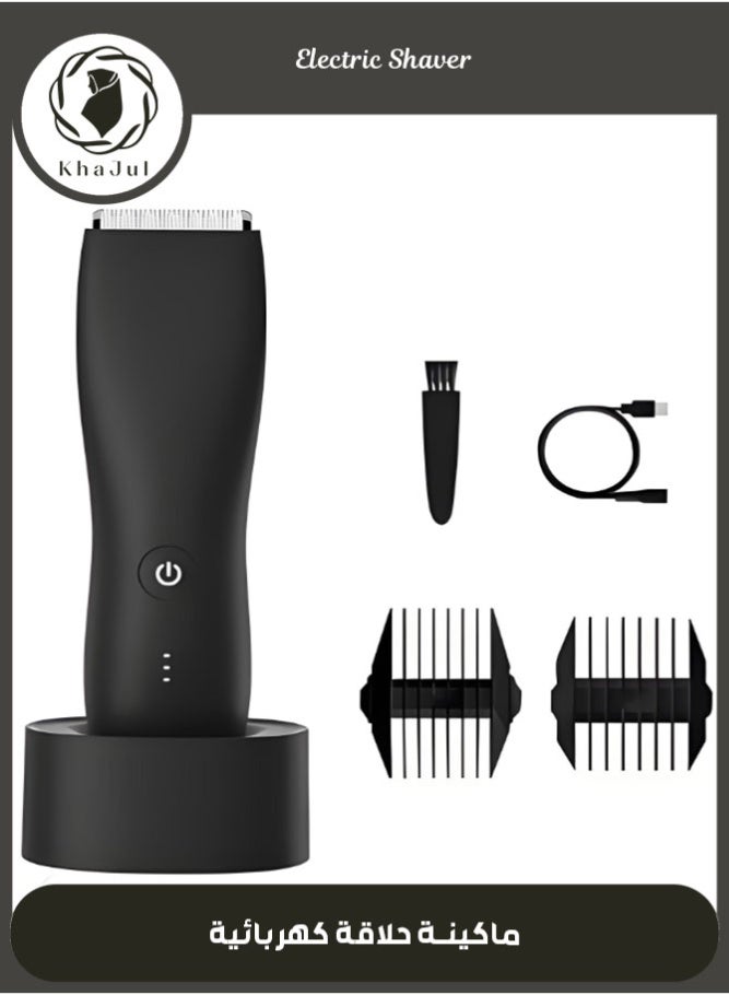 KHAJUL Body Hair & Pubic Hair Trimmer for Men | Waterproof, USB-C Rechargeable, LED Light,  Electric Ball Shavers, Mens Personal Groomer (Black) - Image 1