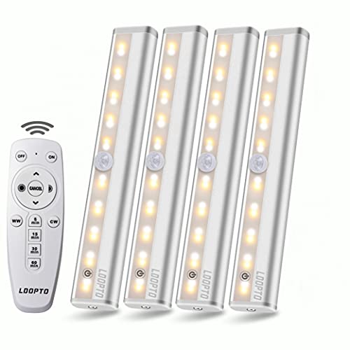 LDOPTO Under Cabinet Lights Wireless with Remote Control Dimmable Battery Operated LED Closet Lights Stick-on Kitchen Lighting with Timer for Kitchen Shelf Hallway Stairs, Multiple Colors 4 Pack - Image 1