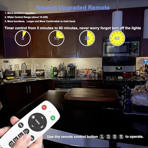 LDOPTO Under Cabinet Lights Wireless with Remote Control Dimmable Battery Operated LED Closet Lights Stick-on Kitchen Lighting with Timer for Kitchen Shelf Hallway Stairs, Multiple Colors 4 Pack - Image 5
