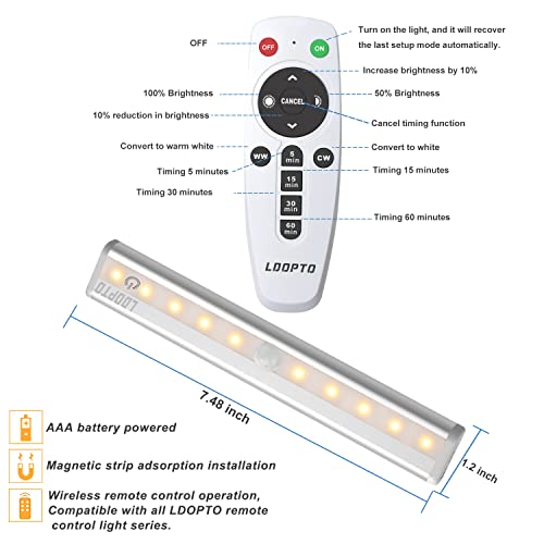 LDOPTO Under Cabinet Lights Wireless with Remote Control Dimmable Battery Operated LED Closet Lights Stick-on Kitchen Lighting with Timer for Kitchen Shelf Hallway Stairs, Multiple Colors 4 Pack - Image 4