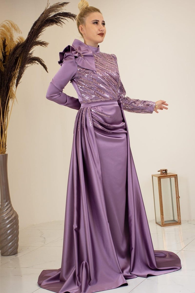 Esilanur Sueda Modest Evening Dress Lilac  - Image 3