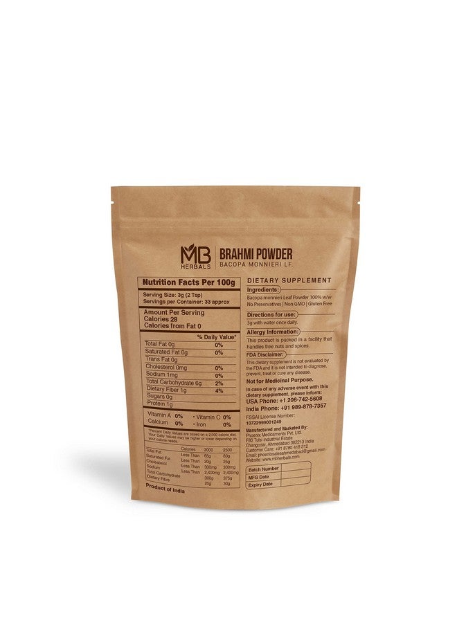 MB Herbals Pure Brahmi Powder 100g | 3.5 oz | 100% Pure Bacopa monnieri Powder | Hair Care - Image 2