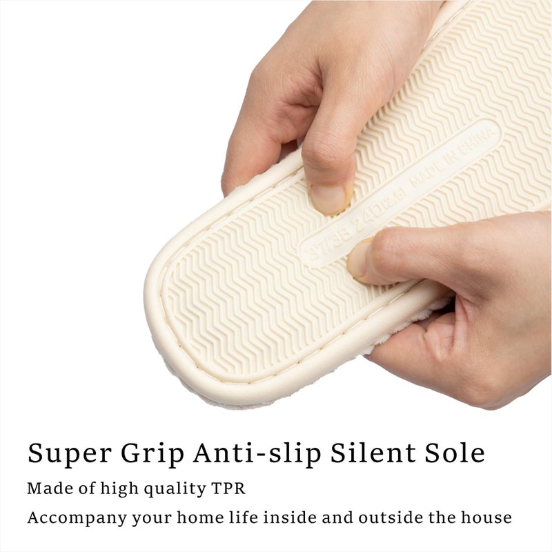 Chantomoo Slippers for Women Memory Foam House Womens Slipper Slides Home Bedroom Bathroom Spa Open Toe Corduroy Bow Slippers Cozy Comfortable Beige White Size 7 7.5 8 8.5 - Image 5