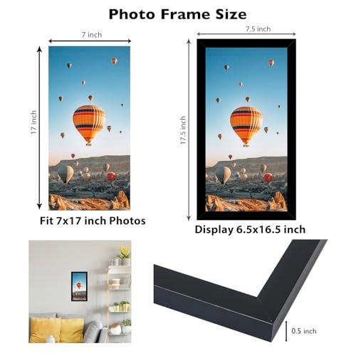 JCJMY 7x17 Picture Frame Black for Poster Photo Picture, Horizontal and Vertical Formats for Wall Hanging, 7 x 17 Wall Gallery Poster Photo Frame for 7 by 17 Photos Posters, Black - Image 3