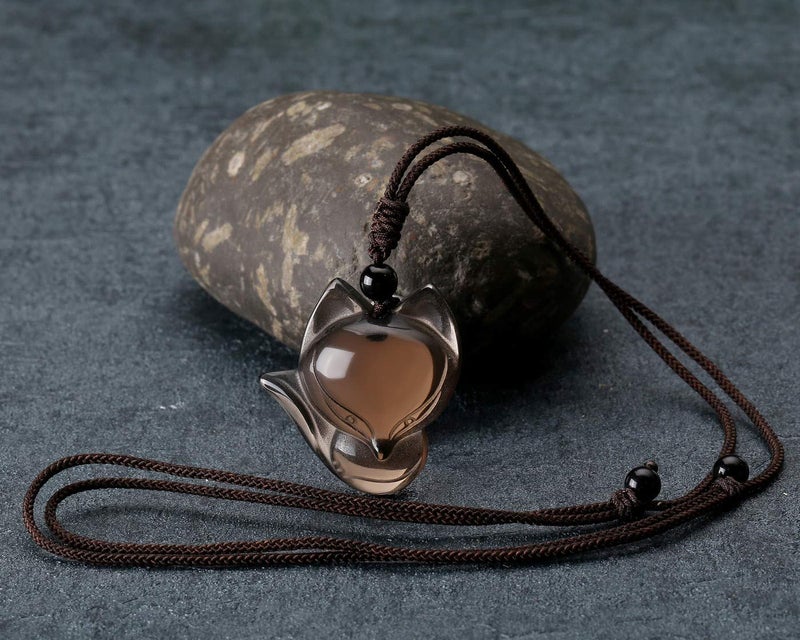 Jovivi Natural Ice Obsidian Fox Crystal Necklace Healing Stones Gemstone Necklaces Pendant Protection Amulet Charm - Image 2