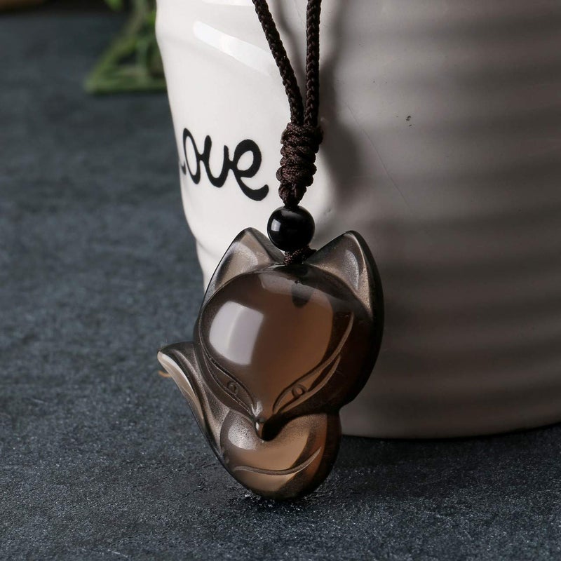Jovivi Natural Ice Obsidian Fox Crystal Necklace Healing Stones Gemstone Necklaces Pendant Protection Amulet Charm - Image 4