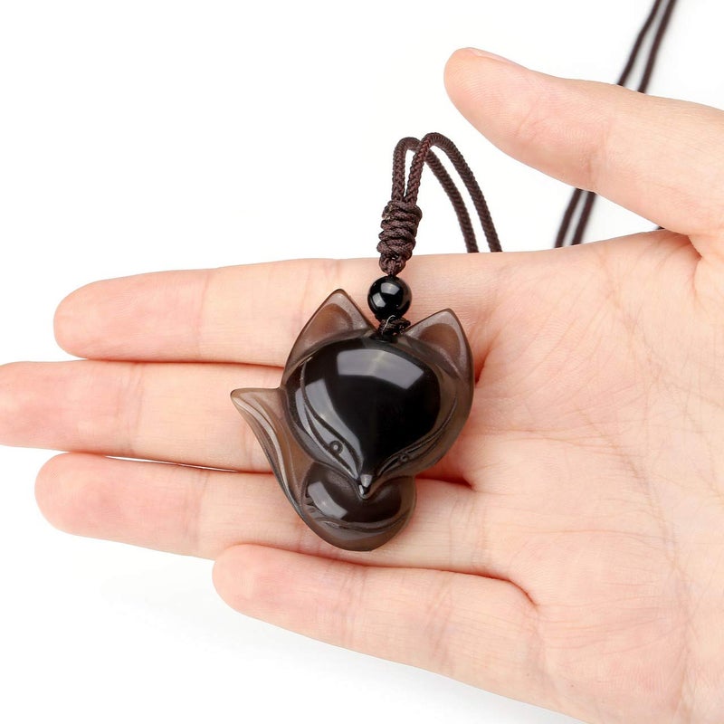 Jovivi Natural Ice Obsidian Fox Crystal Necklace Healing Stones Gemstone Necklaces Pendant Protection Amulet Charm - Image 3