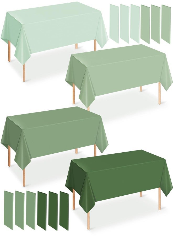 Hallswl 12Pcs 54×108 Inch Sage Green Tablecloth 4 Green Colors Disposable Plastic Rectangle Table Cover for Baby Shower Bridal Wedding Birthday Party Decorations and Supplies - Image 1