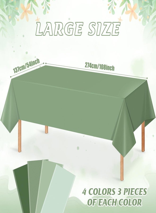 Hallswl 12Pcs 54×108 Inch Sage Green Tablecloth 4 Green Colors Disposable Plastic Rectangle Table Cover for Baby Shower Bridal Wedding Birthday Party Decorations and Supplies - Image 2