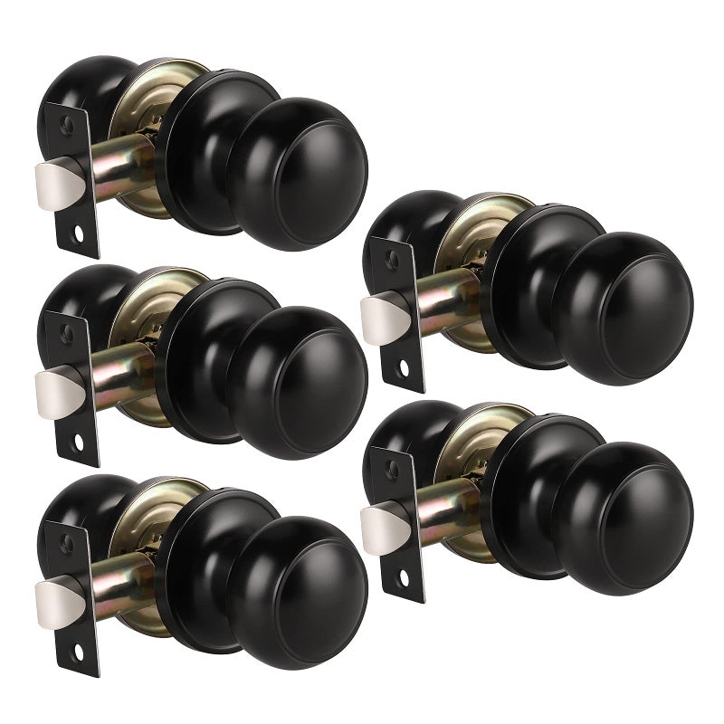 KNOBWELL 5 Pack Matte Black Passage Door Knobs for Hallway or Closet Keyless Interior NonLocking Door Knobs