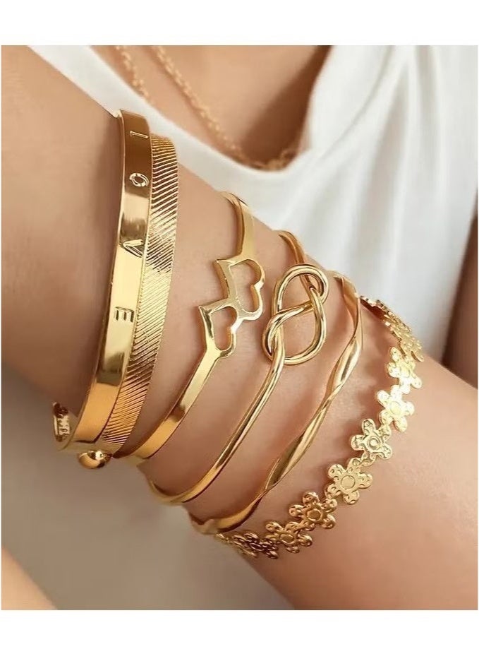 6pcs Chic Bracelets Trendy Flower/ Knot/ Heart Design Mix And Match For Daily Outfits Party Accessories Adjustable Jewelry - Image 1