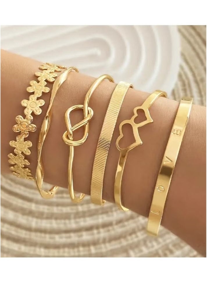 6pcs Chic Bracelets Trendy Flower/ Knot/ Heart Design Mix And Match For Daily Outfits Party Accessories Adjustable Jewelry - Image 3