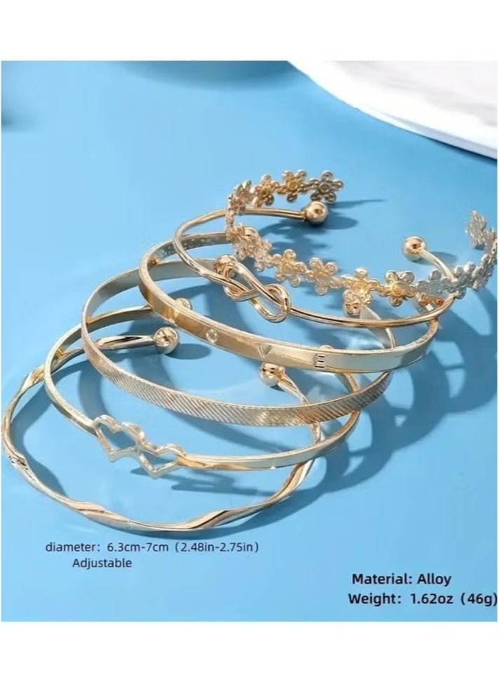6pcs Chic Bracelets Trendy Flower/ Knot/ Heart Design Mix And Match For Daily Outfits Party Accessories Adjustable Jewelry - Image 2