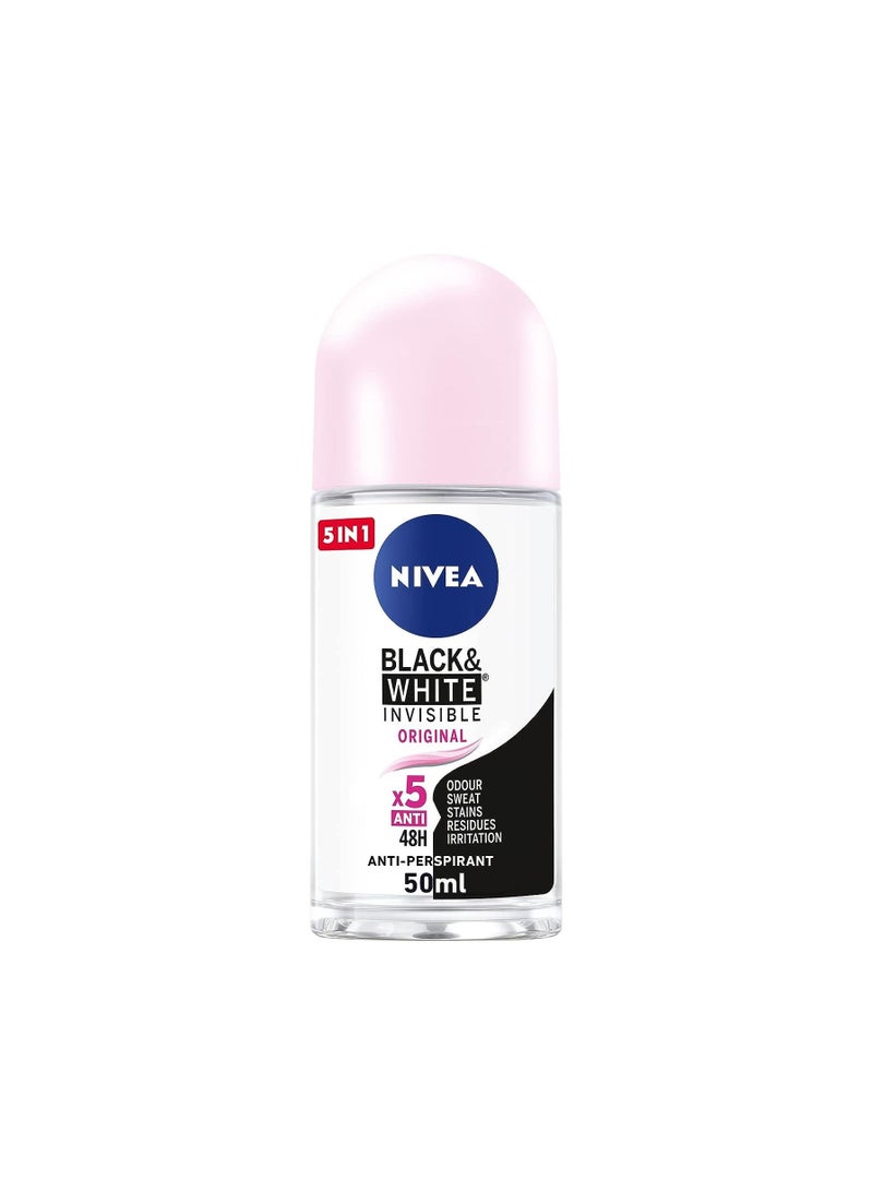 NIVEA Antiperspirant Roll-on for Women, Black & White Invisible Protection Original, 50ml - Image 1