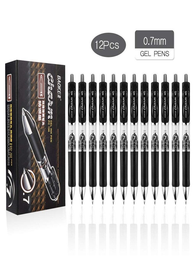 BaoKe Retractable Premium Gel Ink Pen Ball Pen, 0.7mm, PC196, 12 Pack (Black) - Image 2