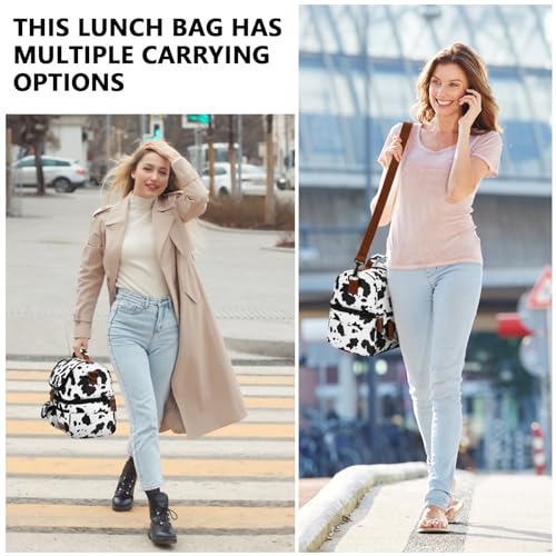 LOKASS Lunch Box for WomenDouble Deck Insulated Adults Lunch Bag with Removable Shoulder StrapCow Print Cute Wide Open Lunch Tote for WorkOfficePicnicBeachTravel - Image 3