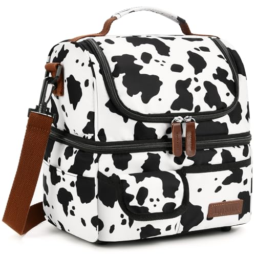 LOKASS Lunch Box for WomenDouble Deck Insulated Adults Lunch Bag with Removable Shoulder StrapCow Print Cute Wide Open Lunch Tote for WorkOfficePicnicBeachTravel - Image 1