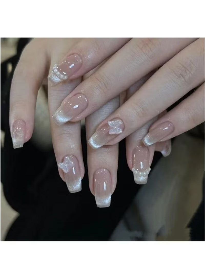 Opal Butterfly Short Fake Nails 24Pcs - Image 2