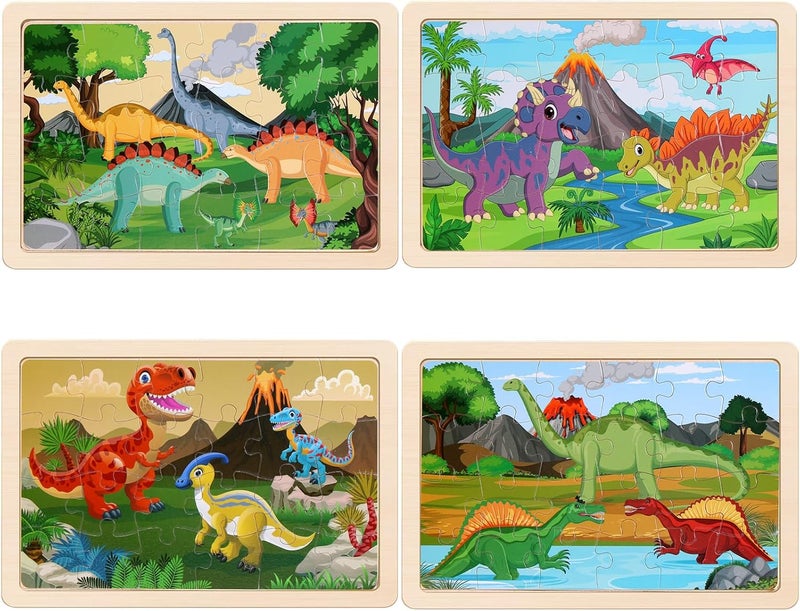 ناشريو ألعاب بازل خشبية عن الديناصورات للأطفال من عمر 3 إلى 5 سنوات، مجموعة من 4 عبوات تحتوي على 20 قطعة، ألعاب تعليمية للأطفال دون سن المدرسة الابتدائية من عمر 3 إلى 6 سنوات. - Image 2