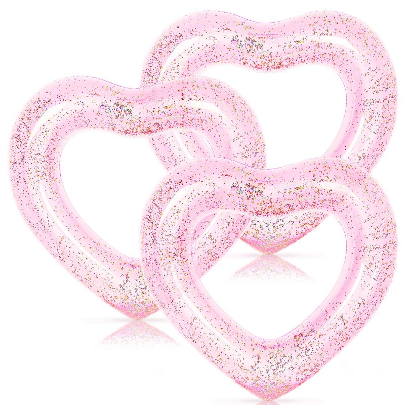 Whaline 3Pcs Inflatable Heart Pool Float with Glitter Inside Pink Swim Pool Rings Float Loungers Tube for Summer Pool Beach Bachelorette Party 473 x 394 Inch - Image 2