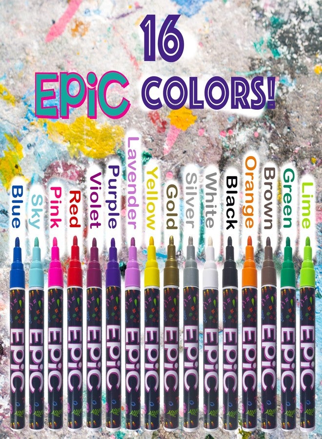 Epic Oil Based Paint Markers for Pumpkins - Permanent Opaque for Metal, Glass, Ceramic, Porcelain, Wood, Fabric, Canvas, Rubber - Medium Tip - 16 Popular Colors - Halloween Jack-O-Lantern - Image 2
