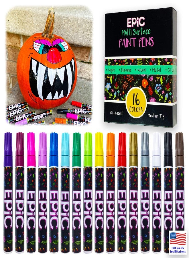 Epic Oil Based Paint Markers for Pumpkins - Permanent Opaque for Metal, Glass, Ceramic, Porcelain, Wood, Fabric, Canvas, Rubber - Medium Tip - 16 Popular Colors - Halloween Jack-O-Lantern - Image 3