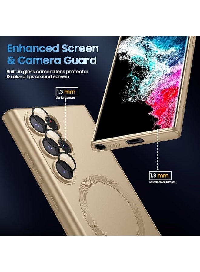 Compatible with Matte for Samsung Galaxy S22 Ultra Case, Compatible with MagSafe, Slim Thin Magnetic Cover with Built-in Camera Lens Protector Shockproof Phone Shell (Gold) - Image 3