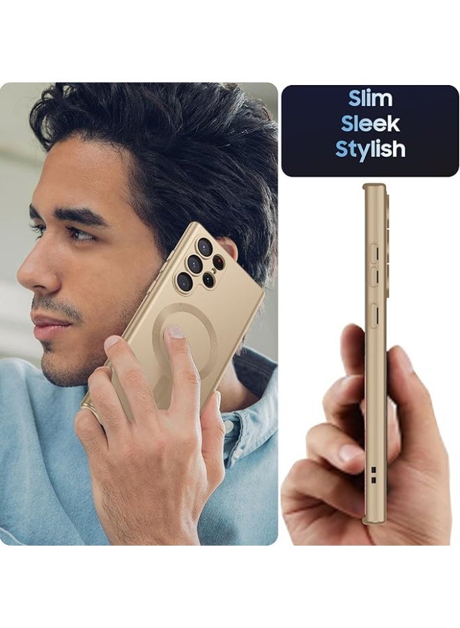 Compatible with Matte for Samsung Galaxy S22 Ultra Case, Compatible with MagSafe, Slim Thin Magnetic Cover with Built-in Camera Lens Protector Shockproof Phone Shell (Gold) - Image 4