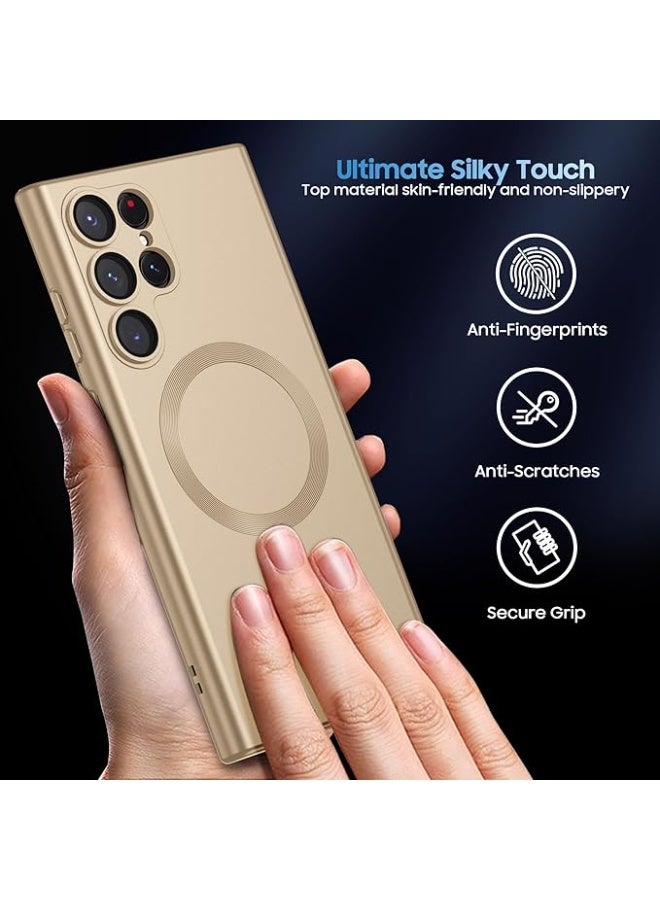Compatible with Matte for Samsung Galaxy S22 Ultra Case, Compatible with MagSafe, Slim Thin Magnetic Cover with Built-in Camera Lens Protector Shockproof Phone Shell (Gold) - Image 2